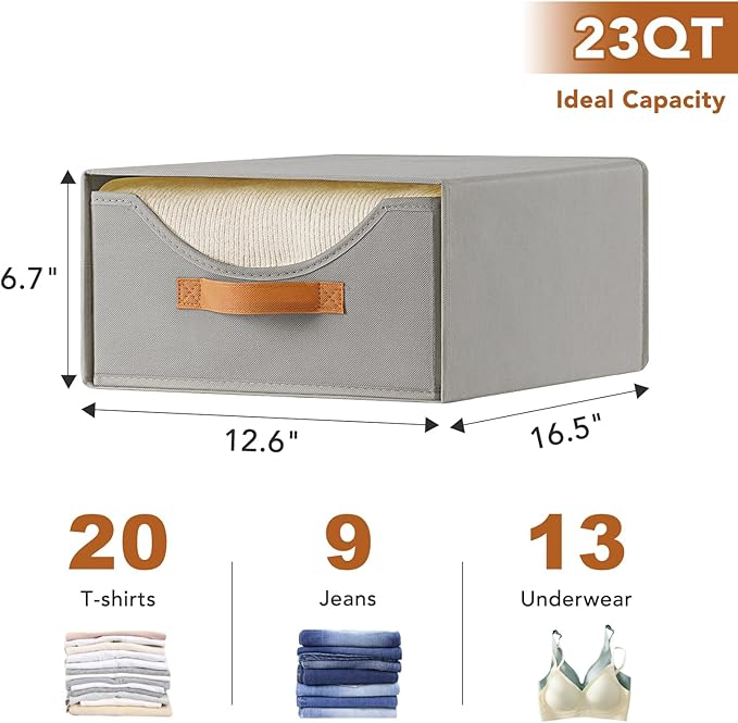 4 Pcs Closet Drawers and Large Size Clothes Storage Bins Push-Out Storage Stackable Shelf Drawers with See-Through Window Closet Organizers for Bedroom, Living Room, Under Bed, Grey-NeatNest
