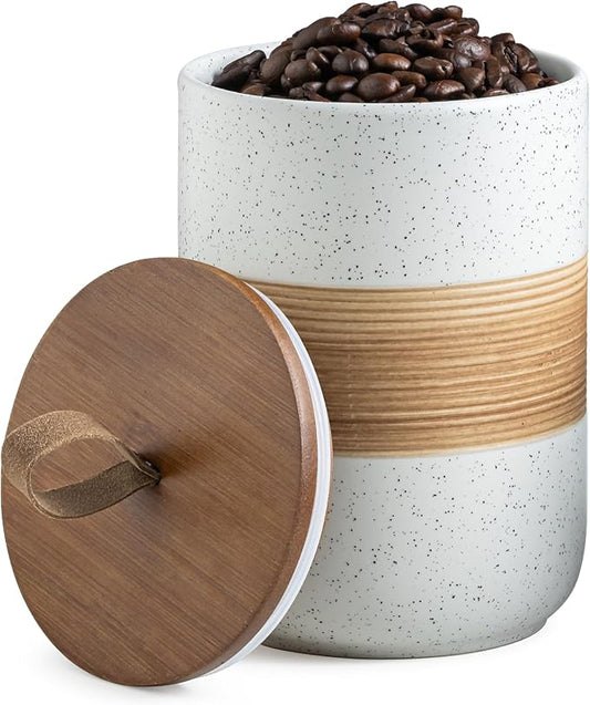 Coffee Container Jar with Lid, Ceramic Kitchen Food Storage Jars for Spice Sugar Cookie, Stackable Decorative Jars for Coffee Bar, White & 28oz-NeatNest