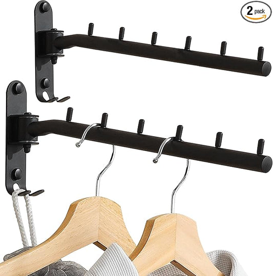 Alise Swivel Clothes Hanger, Stainless Steel Laundry Wall Mounted Drying Rack, Heavy Duty Clothing Hanging Rack With for Closet, Bedroom, Black, 2 Pack-NeatNest