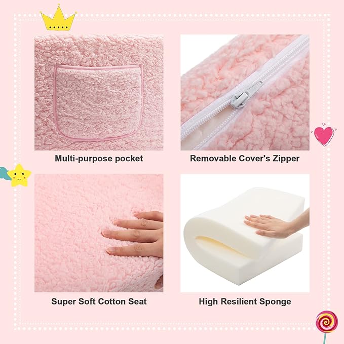 ALIMORDEN 2-in-1 Flip Out Cuddly Sherpa Toddler Couch Convertible Sofa to Lounger, Pink-NeatNest
