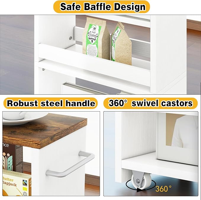 IBUYKE Slim Storage Cart 5.9" W, Rolling Organizer Trolley for Small Spaces, 4-Tier Laundry Cart with Handle, Slide Out Utility Cart for Kitchen, Living Room, Laundry,Narrow Places,White WST005W