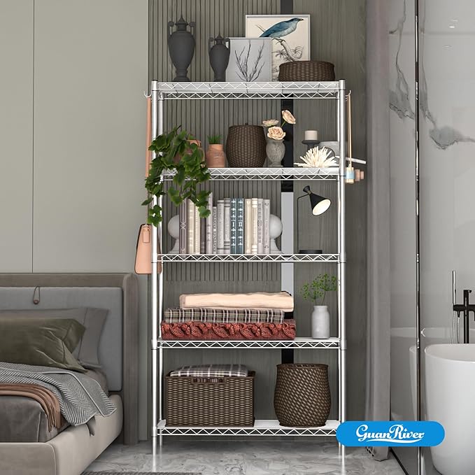 5-Shelf Adjustable Metal Shelf Wire Shelving Unit Storage Rack Display Shelf for Office,Kitchen,Bedroom,Bathroom,Laundry,Pantry Basement,Garage(Chrome,36" L x 14" W x 72" H)