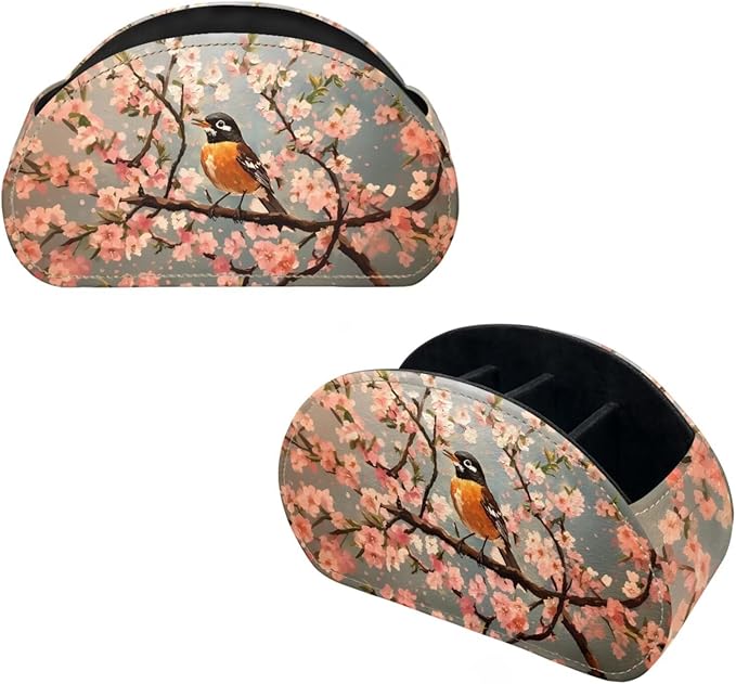 Cherry Blossom Canary Print Remote Control Holder with 5 Compartments, Office Desk Organizers - Couch/TV Stand/Nightstand Accessory-Desktop Space Saver,Remote Control Caddy-NeatNest