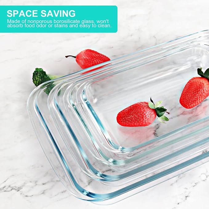 8 Pieces Glass Baking Dish with Lids Rectangular Glass Baking Pan Bakeware Set with BPA Free Lids, Baking Pans for Lasagna, Leftovers, Cooking, Kitchen, Fridge-to-Oven, Green