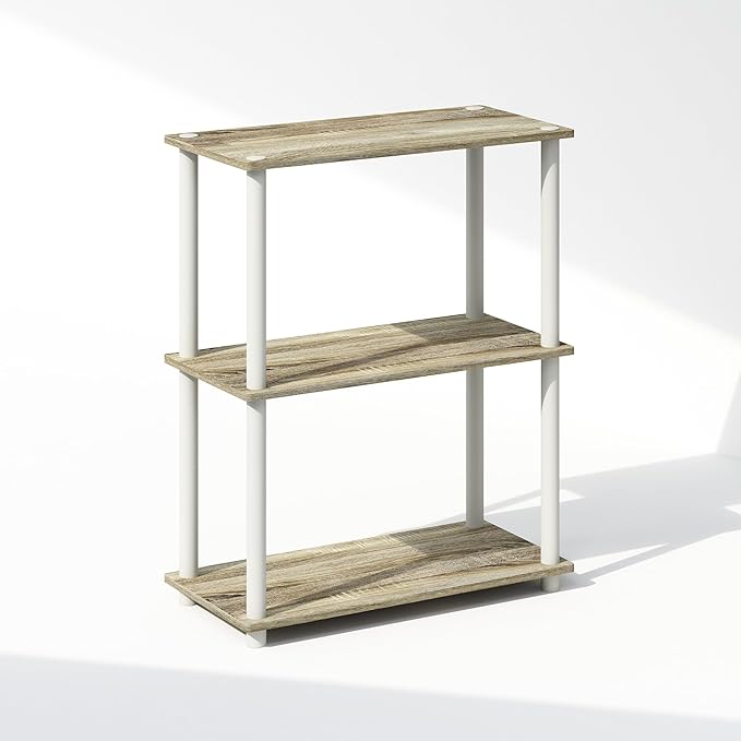 Furinno Turn-N-Tube 3-Tier Multipurpose Compact Bookcase, Sonoma Oak/White-NeatNest
