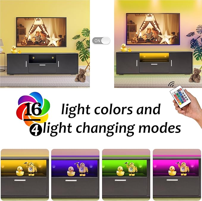 HOUAGI TV Stand for TVs up to 55 inch, LED Entertainment Center with Storage Television Console, Ideal for Living Room and Bedroom Furniture(Black)-NeatNest