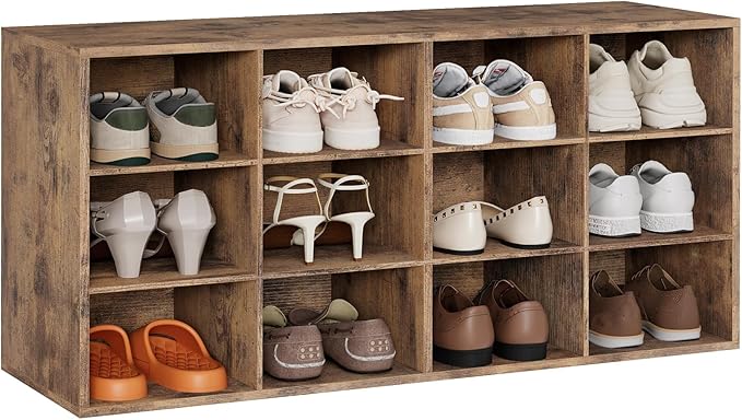 12-Cubby Shoe Rack, 3-Tier Wood Shoe Organizer, Multifunctional Shoe Organizer Bench for Entryway, Mudroom, Hallway, Closet,36.22 * 11.81 * 17.72 Inch,Brown-NeatNest