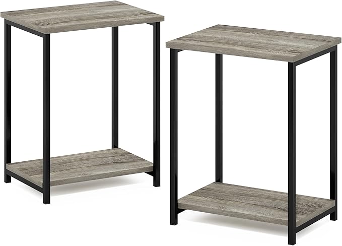 Furinno Simplistic Metal Frame End Table, 2-Pack, French Oak-NeatNest