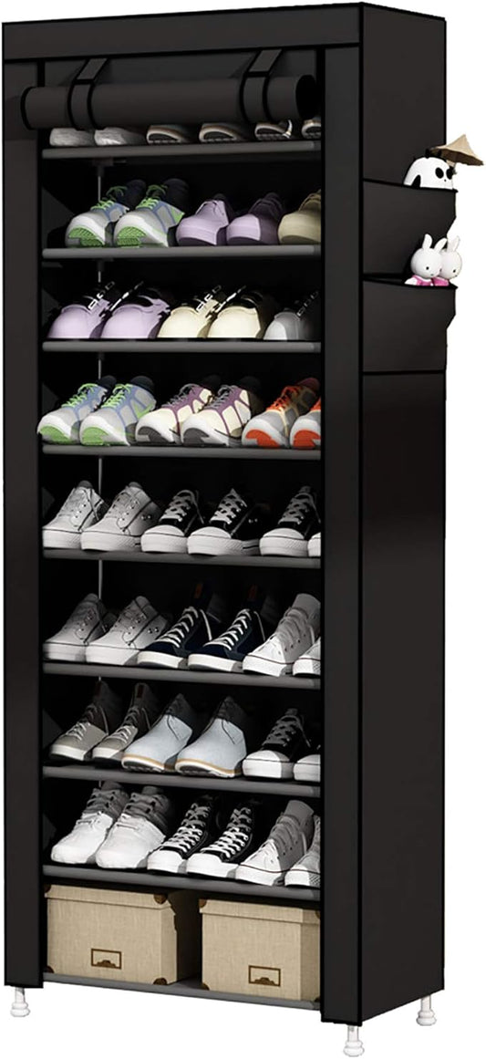 UDEAR 9 Tier Shoe Rack with Dustproof Cover Shoe Shelf Storage Organizer Black-NeatNest