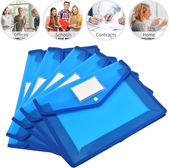 Expanding File Folder Document Organizer with Snap Button, Waterproof Transparent Document Bag, 2.8" Expansion, Letter A4 Expandable File Folder for Home School Office Organization，5 Pack