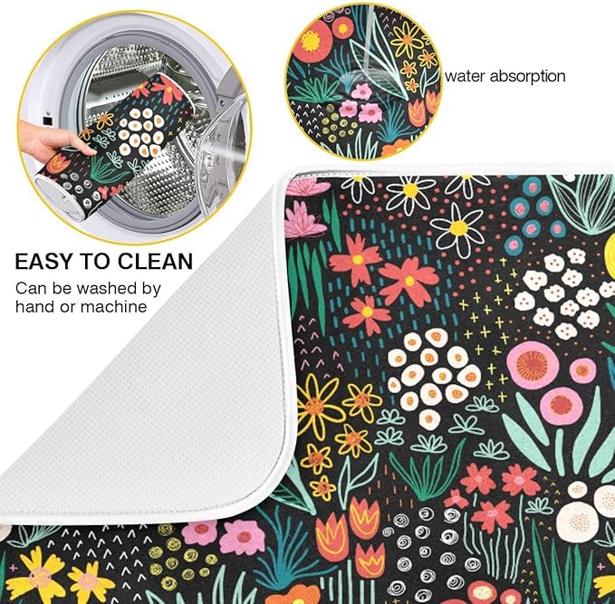 Colorful Floral Large Dish Mat Absorbent Drying Mats for Countertop 18 x 24 Inches Kitchen Dry Mat for Dishes-NeatNest