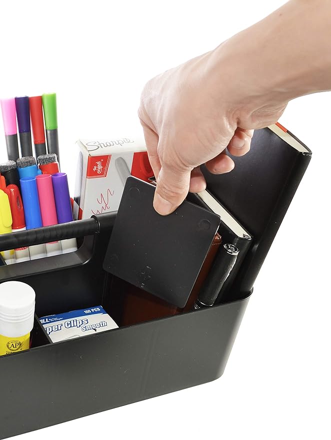8 Compartments DIY Dividers,Large Portable Caddy, Multi Purpose,Stackable, Modern Solution for School, office, Desktop Endless use of your Choice -MADE IN USA (Black)-NeatNest