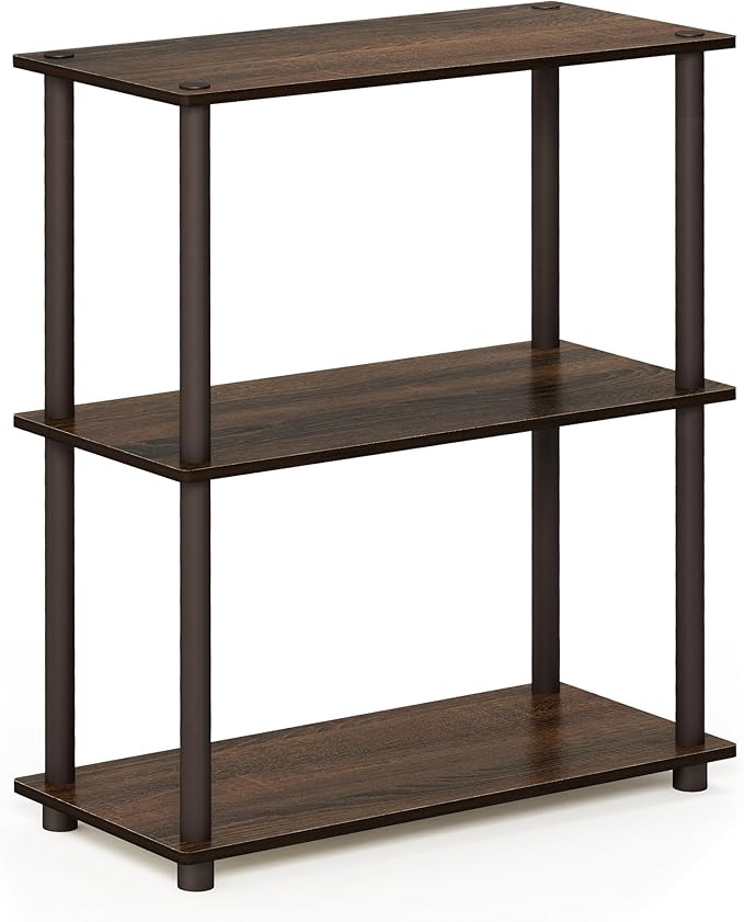 Furinno Turn-N-Tube 3-Tier Compact Multipurpose Shelf Display Rack, Walnut/Brown-NeatNest