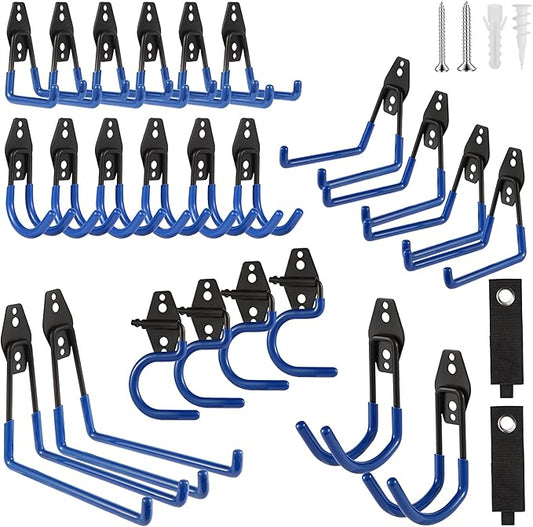 Garage Hook Heavy Duty Wall Storage Hangers, 26 Pack Garage Storage Hooks Steel Tool Blue for Ladders, Ropes, Garden Tools-NeatNest