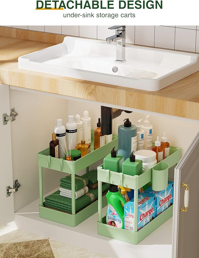 LEHOM Slim Rolling Storage Cart - 4 Tiers Bathroom Organizer Utility Cart Slide Out Storage Shelves Mobile Shelving Unit for Kitchen, Bedroom, Office, Laundry Room, Small Narrow Spaces, Green
