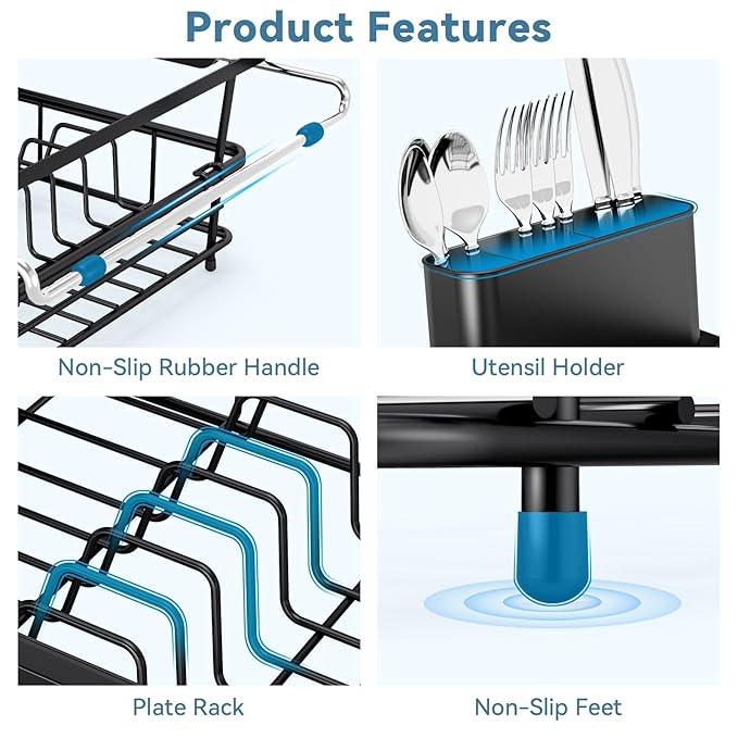 Over the Sink Dish Drying Rack,In Sink Dish Drying Racks,Expandable Dish Rack Over Sink Counter,Adjustable Dish Drainer for Inside Sink with Utensil Holder, Stainless Steel Dish Strainer XLarge Size