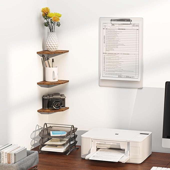 Corner Shelf Wall Mount, Floating Corner Shelves, Set of 6 Corner Wall Shelf Organizer, Rustic Wood Wall Storage Display Shelves for Living Room Bedroom Bathroom Kitchen, Rustic Brown-NeatNest