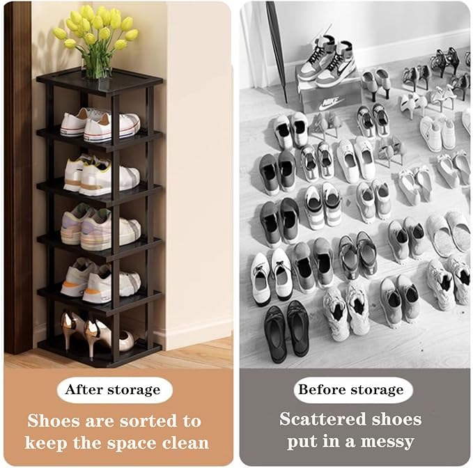 Vertical Shoe Rack - Tall Narrow Shoe Rack Organizer for Small Spaces,5 Tier Bamboo Shoen Shelf for Entryway,Closet,Corner,Doorway,Skinny Shoe Shelf Space Saving Shoe Storage,Free Stackable DIY-NeatNest