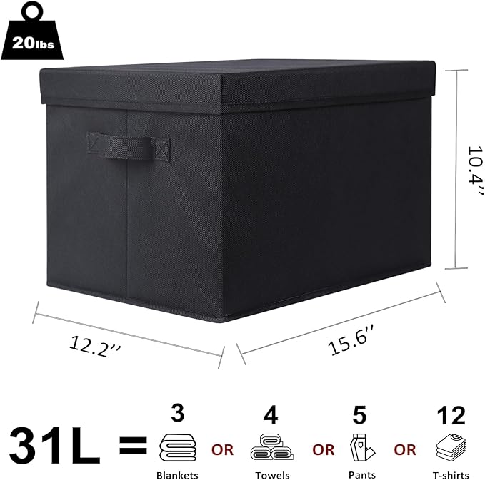 WUIKE Closet Storage Bins with Lids, Foldable Fabric Clothes Storage Bins for Organizing, Closet Organizer Boxes for Shelves, Black, Extra Large, 3-Pack-NeatNest