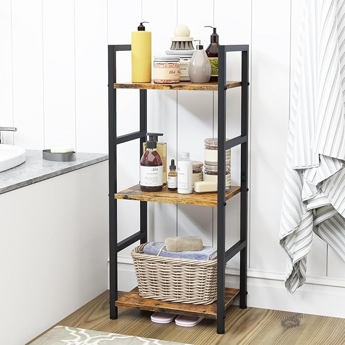 Bookshelf Storage Shelf Bookcase, 3 Tier Industrial Bookcase,Small Book case for Living Room, Bedroom, and Home Office, Easy Assembly Free Combination Multi-Functional Organizer(3 Tier,Rustic Brown)-NeatNest