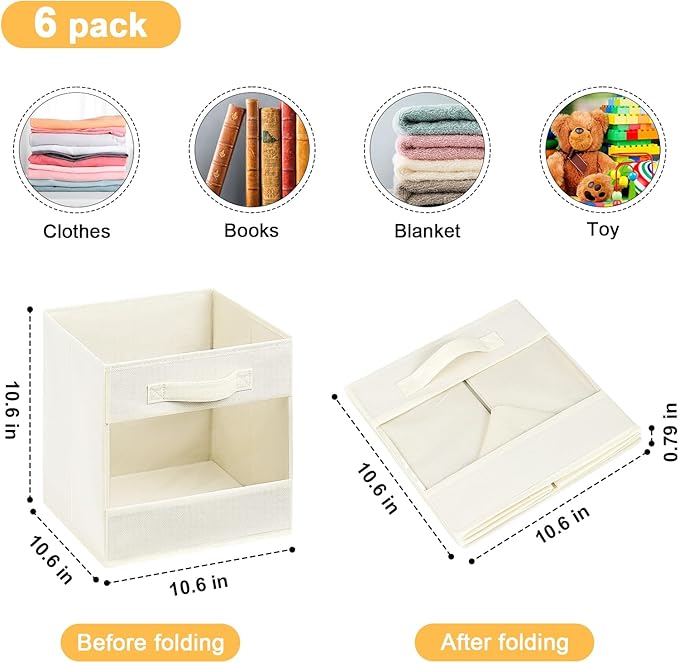 DIMJ Foldable Storage Boxes, Linen Closet Organizers and Storage, 6 Pack Closet Organizer Bins, Storage Cubes with Window, Closet Bins for Clothes, Toys, Books, Blanket (Beige)-NeatNest