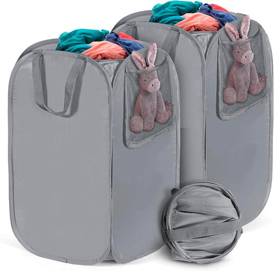 HOUSE AGAIN Upgraded Pop-up Laundry Hamper 2 Pack, Collapsible Laundry Basket with Durable Handles Solid Bottom High Steel Frame, Portable Foldable Dirty Clothes for Dorm, Laundry room Travel, Grey-NeatNest