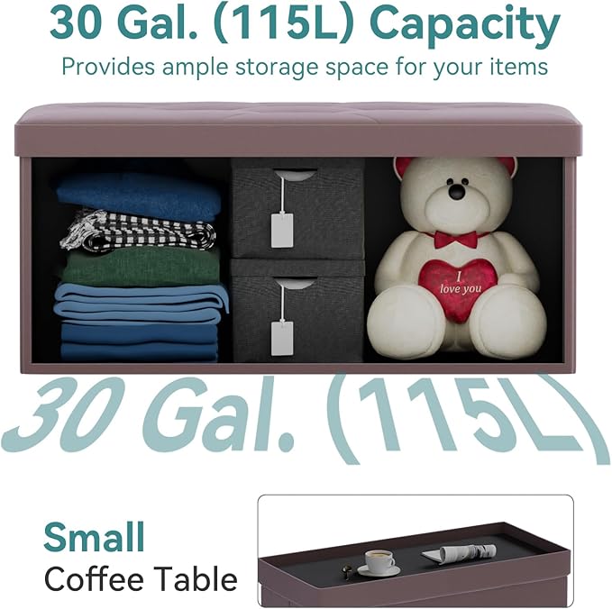 BRIAN & DANY Folding Storage Ottoman Bench, Ottoman with Storage, Foot Rest, Benches Seat for Bedroom, Living Room, Entryway, Long Shoes Bench, 15.7" x 31.5" x 15.7" Light Purple-NeatNest