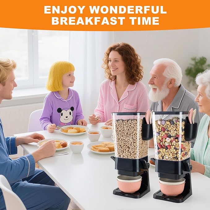 Cereal Dispenser Countertop Black 2 Pack with Bowls Spoons Cutlery Box,5.5 QT Dry Food Dispenser Snack Organizer Containers Storage for Pantry Kitchen Organization Oatmeal Nut Granola Candy-NeatNest