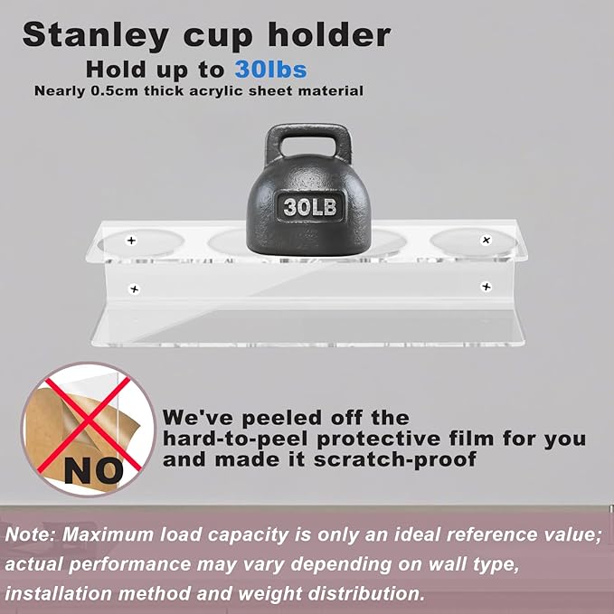 2 Pack Acrylic Cup Holder Organizer for Stanley 40 oz, Large Heavy Duty Stanley Cup Holder, Spray Can Holder Storage Rack, Holds 8 Tumblers for Home Office & Kitchen, Wall Mounted with Accessories