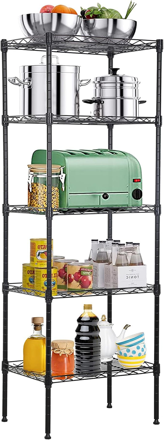 5-Tier Metal Wire Shelving Unit Snack Shelf Height Adjustable Storage Rack NSF Certified Storage Shelves 750 Lbs Capacity Standing Utility Shelf for Laundry Kitchen Pantry Garage Organization