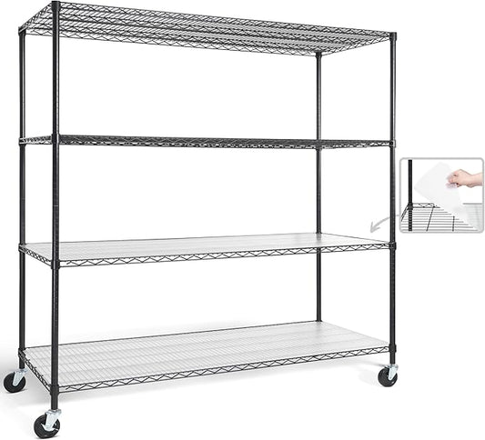 CAPHAUS NSF Commercial Grade Heavy Duty Wire Shelving w/Wheels, Leveling Feet & Liners, Storage Metal Shelf, Garage Shelving Storage, Utility Wire Rack Storage Shelves, 60 x 24 x 76 4-Tier w/Liner-NeatNest