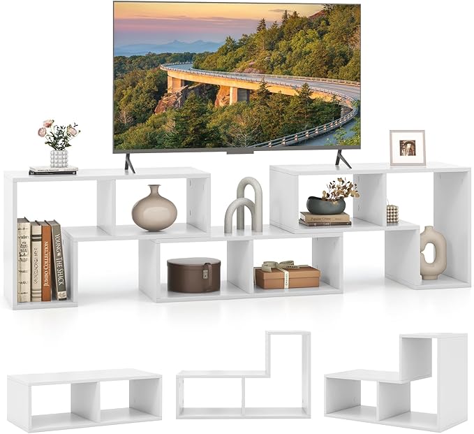 Giantex Free-Combination TV Stand for Bedroom - Entertainment Center for 50 55 60 65 Inch TV, 3-Piece Media Console Table with Storage Cubes, Deformable Open Storage Bookcase Shelf (White)-NeatNest
