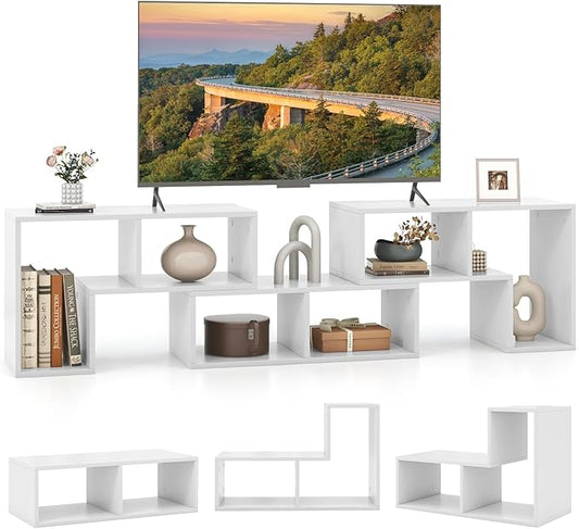Giantex Free-Combination TV Stand for Bedroom - Entertainment Center for 50 55 60 65 Inch TV, 3-Piece Media Console Table with Storage Cubes, Deformable Open Storage Bookcase Shelf (White)-NeatNest