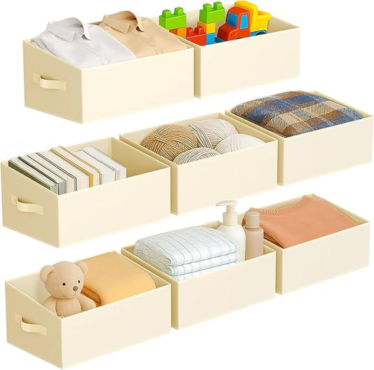 DIMJ Large Closet Storage Bins 8 Pack - Fabric Trapezoid Closet Organizer Bin, Foldable Storage Baskets for Shelves, Closet Shelf Organizer, Clothing Storage Box for Toys, Books, Towel, Clothes, Beige-NeatNest
