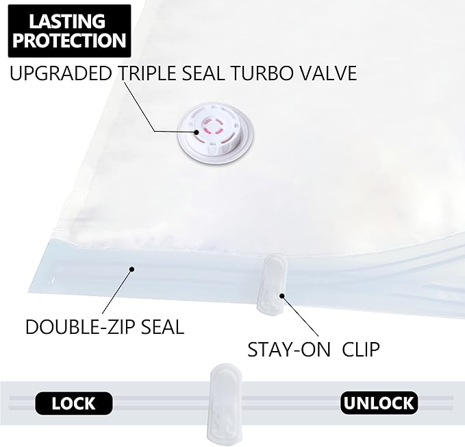 Space Saver Vacuum Storage Bags Upgraded 6 Pack(2 Jumbo 2 Large 2 Medium) Vaccine Sealed Storage Bags Vacuum Seal Compression Bag for Packing Blankets Comforters-NeatNest