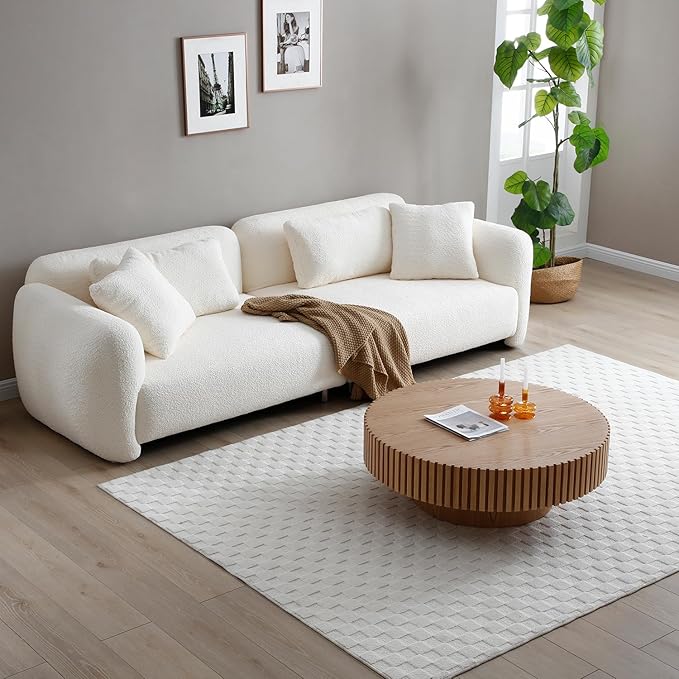 kevinplus 31.49'' Round Coffee Table Modern Wood Coffee Table for Living Room, Contemporary Circle Fluted Drum Style, Easy Assembly, Oak (ø31.49'' x 13.77'')