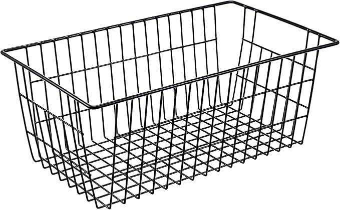 15.2" Metal Wire Baskets for Organizing 6 Pack, Household Pantry Storage Freezer Organizer Bins with Handles, Freezer Baskets for Upright Freezer, Refrigerators, Kitchen Cabinets, Black