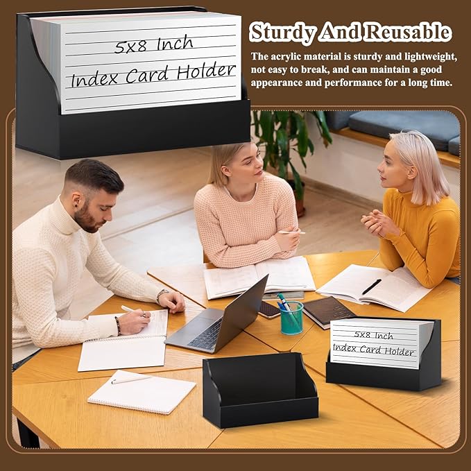 5X8 Index Card Holder Acrylic Black Note Card Holder Index Card Stand Note Card Organizer Box Flash Card Organizer Postcard Display Rack Business Card Storage For School Library(No Card)