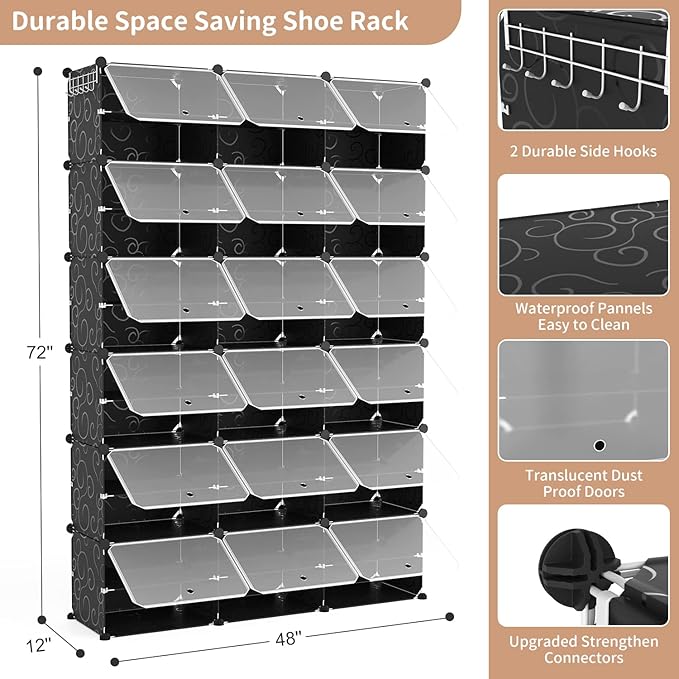 ROJASOP Portable Shoe Rack Organizer, 72 Pairs Covered Shoe Rack Shoe Organizer for Closet Entryway 12-Tier Shoe Storage Cabinet Space Saver Closed Shoe Organizer Cabinet with Doors-NeatNest