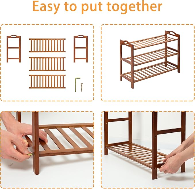 3 Tier Bamboo Shoe Rack, Shoe Shelf Shoes Rack Shoe Organizer for Closet, Entryway, Bedroom, Living Room, Front Door, Studio, Bathroom-NeatNest