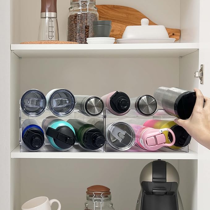 4 Pack Water Bottle Organizer, Stackable Kitchen Pantry Organization and Storage Shelf, Plastic Bottle Holder for Fridge Kitchen Cabinet Organizer and Storage, Tumbler Mug Cup Organizer-NeatNest