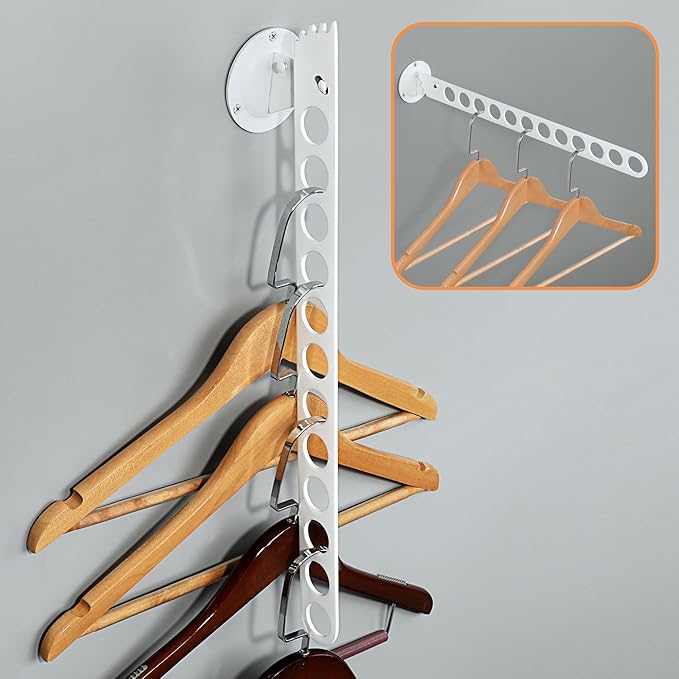 Alise Wall Mounted Clothes Drying Racks with 12 Hanging Holes,Adjustable Clothes Hanger Rack Space Saving for Laundry Closet Bathroom Bedroom,Stainless Steel Garment Racks,White