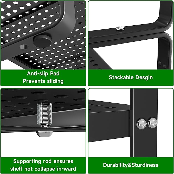 Expandable Kitchen Cabinet Shelf Organizer Rack Heavy Duty Metal Spice Rack Stackable Kitchen Counter Storage Shelf for Kitchen Cabinet Pantry Bathroom (Black - 16.5"-27" L x 10.2" W x 9.6" H - 2Pack)-NeatNest