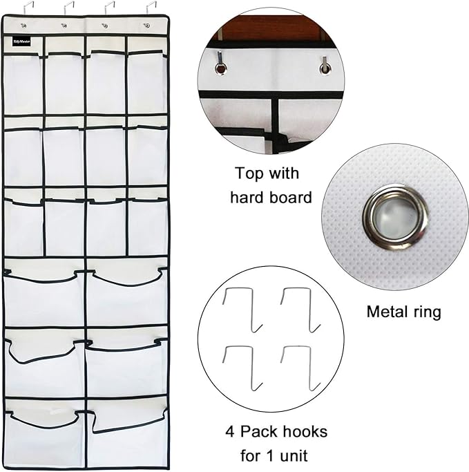 1 Pack Extra Large Hanging Over Door Shoe Organizers, Hanging Storage Shoe Rack for Closet, with 4 Hooks Shoes Holder for Closet Bedroom, 12+6Pockets White (59 x 21.6 inch)-NeatNest