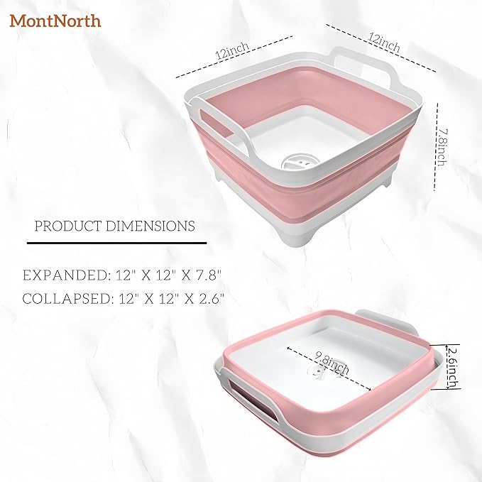 Collapsible Wash Basin 9L, Foldable Dish Tub with Drain Plug, Portable Collapsible Dish Basin, Camping Sink for Washing Dishes, Laundry & Kitchen Use (Pink)-NeatNest