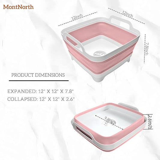 Collapsible Wash Basin 9L, Foldable Dish Tub with Drain Plug, Portable Collapsible Dish Basin, Camping Sink for Washing Dishes, Laundry & Kitchen Use (Pink)-NeatNest