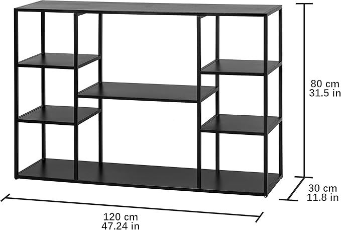47 Inch Metal Console Table with 8 Storage Shelves,Extra Long Entryway Table,Narrow Sofa Table,Hallway Table for Entrances to Corridor,Foyer,Living Room (Black, 47.24×11.81×31.5in)-NeatNest