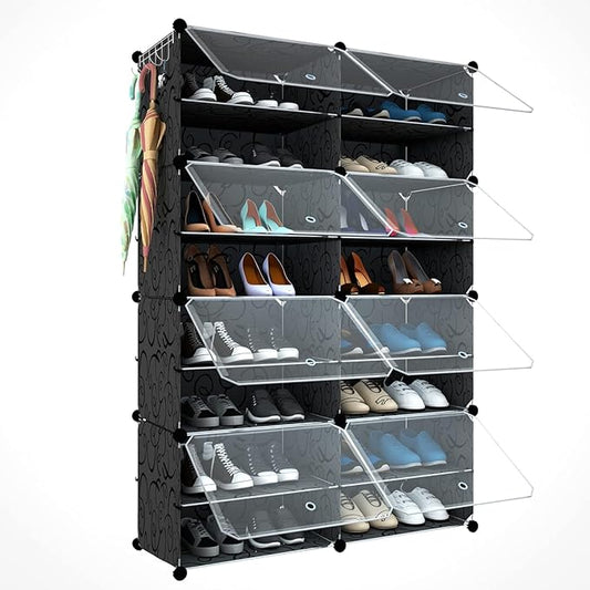Shoe Rack Organizer, 32 Pair Shoe Storage Cabinet with Door Expandable Plastic Shoe Shelves for Closet,Heels,Boots,Slippers,8 Tier-NeatNest