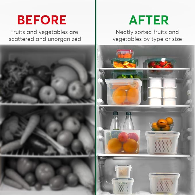 5 Set Fruit Storage Containers for Fridge with Colanders Dishwasher Safe, Leakproof Fruit and Vegetable Storage BPA-Free Plastic, Produce Storage Keep Berry Fruit Veggie Meat Fresh
