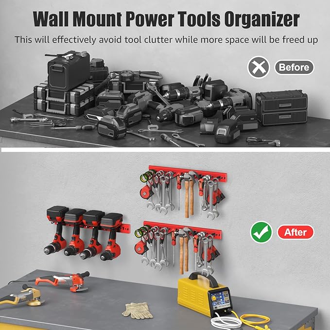 CCCEI 3 Modular Pegboard Strip Storage, Metal Peg Slat Wall Mount for Garage, Basement, Garden, Laundry Room Organization. Flexible Tool Organizer for Rake, Shovels, Crafting. Gifts for Men, Red.-NeatNest